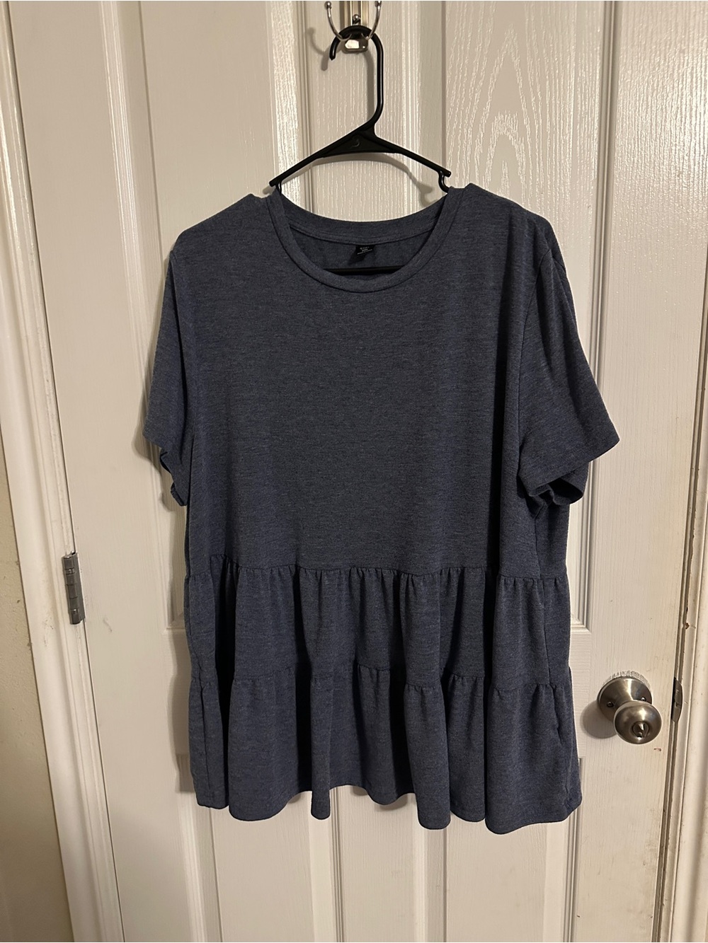 SHEIN Dark Heather Blue Tiered Short Sleeve Tunic